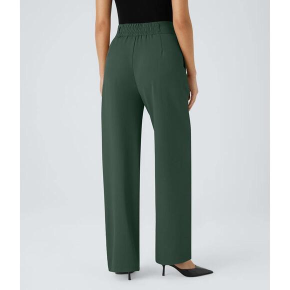 NWT Halara Flex™ High Waisted Shirred Straight Leg Green Work Pants Size XL - Picture 2 of 8